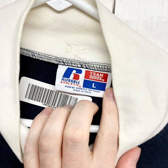 Vtg Russell Athletic Jacket Women Size Large Long Sleeve Collared Full Zip Navy - Picture 2 of 5